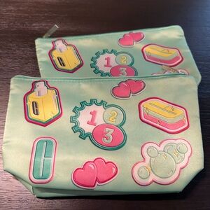 Clinique Mint Green Cosmetic Bag with Colorful Icons